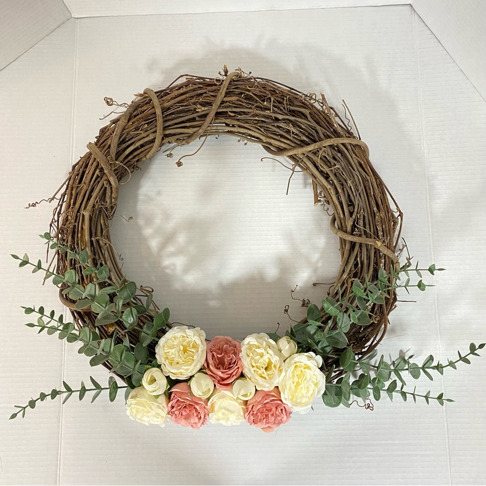 Grapevine Wreath with Faux Florals Handmade